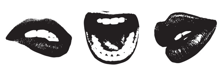 set trendy lips elements with retro, punk effect. Design elements in y2k format. Vector on transparent background
