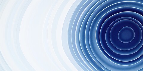 Indigo thin concentric rings or circles fading out background wallpaper banner flat lay top view from above on white background with copy space blank 