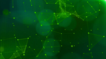 Green plexus particles molecules space particle form, futuristic neon graphic Background, 3D technology shape background