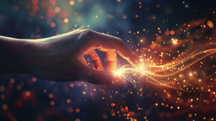 Man hand touching a data flow