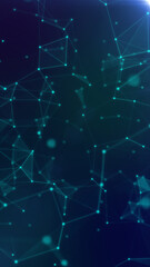 Portrait Blue plexus particles molecules space particle form, futuristic neon graphic Background, 3D technology shape background