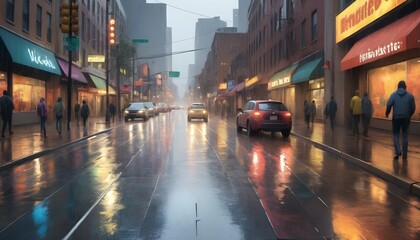 Dynamic-Energetic-City-Street-During-A-Rain-Showe-