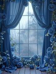 Elegant Dusty Blue Silk with Floral Digital Backdrop for Photography and Art