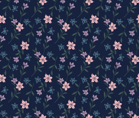 Japanese Lily Flower Leaf Branch Vector Seamless Pattern