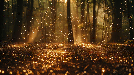 Tan glitter defocused twinkly lights, resembling a forest floor.