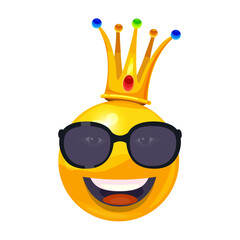 Sun in sunglasses and crown character smiley cartoon