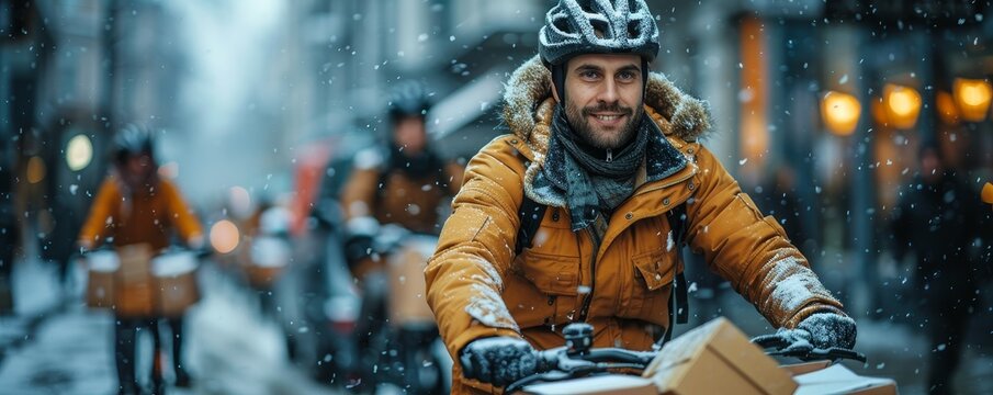 Bicycle couriers delivering packages in a city, a low-carbon option in the ecological logistics network
