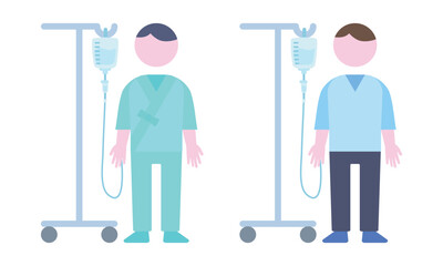 点滴を持った患者男性