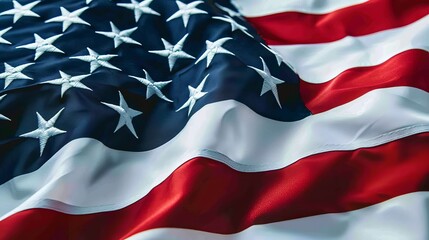 Vibrant close-up of an American flag waving boldly, symbolizing unity and adventure on a cross-country journey, isolated background