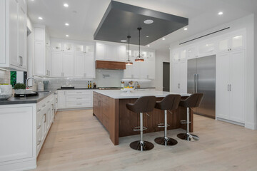 Modern kitchen with an island in a modern new construction home in Los Angeles