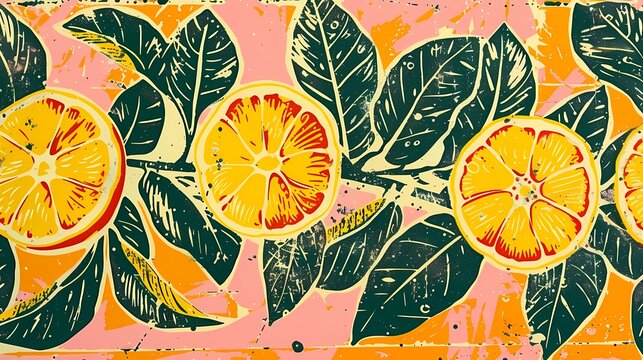Orange and green lemon pattern illustration poster background