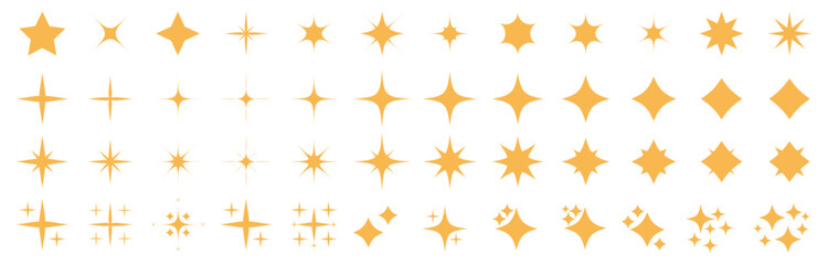 Sparkle star icons. Shine stars symbol element collection. Sparkles icon set isolated on transparent background.