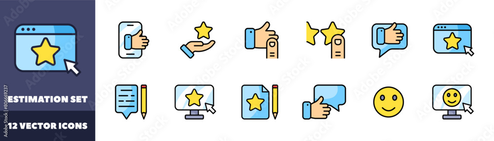 Poster estimation icons set. flat style. vector icons