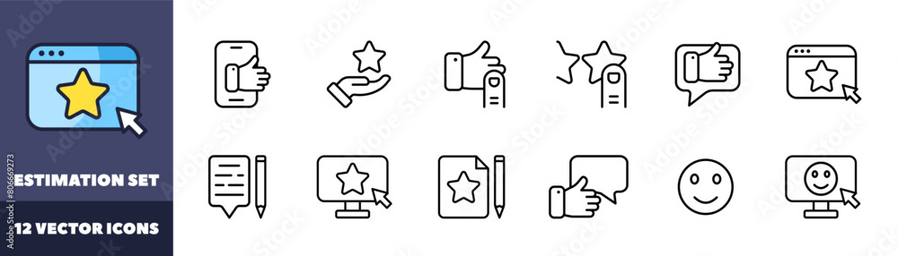 Poster estimation icons set. linear style. vector icons