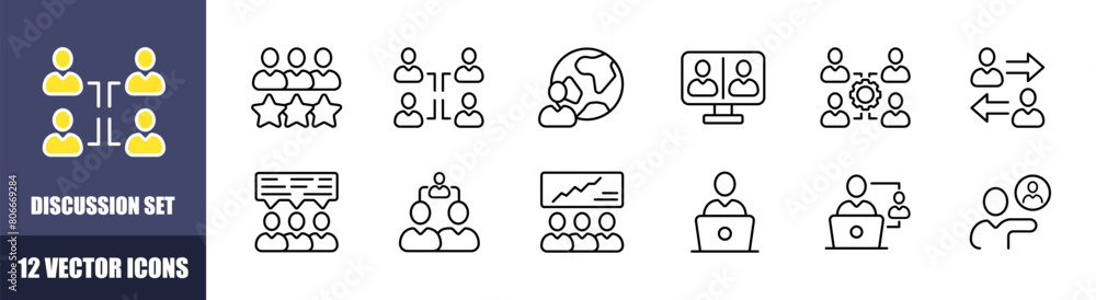 Poster discussion icons set. linear style. vector icons