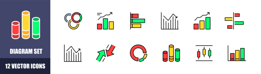 Diagram icons set. Chart icons. Flat style. Vector icons