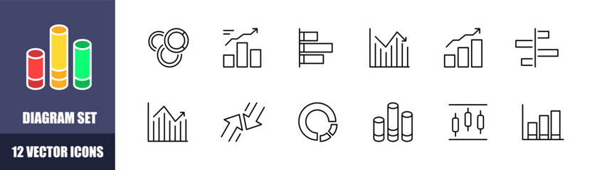 Diagram icons set. Graph icons. Linear style. Vector icons