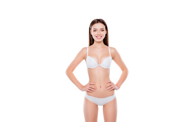 Nutrition lifestyle enhancement purity lifting procedure injection concept. Portrait of thin...