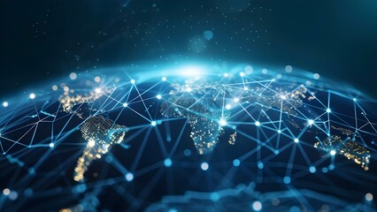 Obraz premium Global Connectivity: Digital Network Background with Moving Lines and Dots. Concept Global Connectivity, Digital Network, Moving Lines, Dots, Technology Background