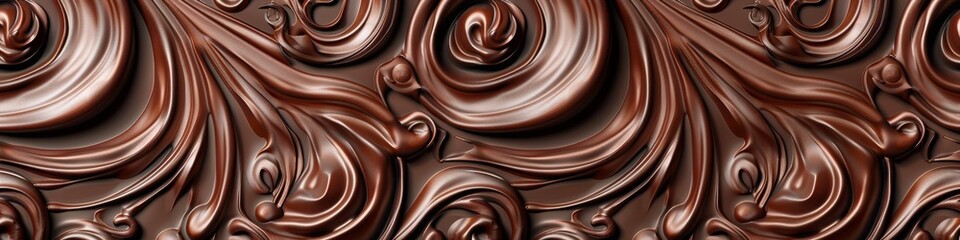 Naklejka premium A seamless pattern of chocolate liquid texture, showcasing the intricate swirls and textures characteristic of reallife melted chocolate. The background is a rich brown color with detailed lines