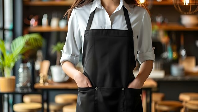 Mockup design of a blank black and white apron for shop branding. Concept Shop Branding, Apron Mockup, Black and White Design, Retail Display, Brand Identity