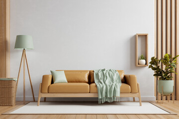 Cozy modern living room interior have leather sofa and decor accessories with white color wall- 3D rendering © Vanitjan