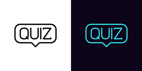Outline quiz icon, with editable stroke. Text Quiz inside speech bubble. Game message, quiz time, trivia play, questionnaire and interview, game show with questions and answers. Vector icon