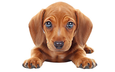 Adorable Dachshund Puppy with Brown Short Hair, A Solo Portrait on White, Solo Shot