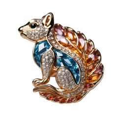 Fototapeta premium Brooch of a squirrel with a colorful crystal decoration transparent background generative ai