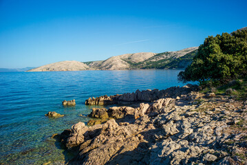 Fototapeta na wymiar stara baska, croatia, 29 april 2024, rocky coast at the mediterrenean sea