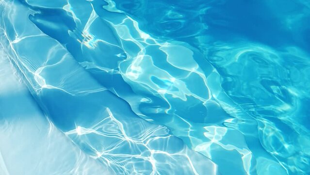 Clear shiny water in a blue pool. Concept of vacation and tranquility.