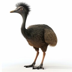 3D rendering cartoon of a moa bird striding through the forests of ancient New Zealand, on white background. --v 6 Job ID: 4722ebc3-3bde-4c37-bcee-5695df82d159