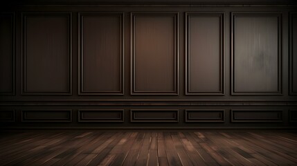 Dark Brown Wall with wooden Flooring. Empty Room for Product Presentation
