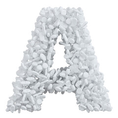 Alphabet made of white pills, letter A