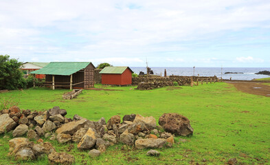 Charming Townlet on the Pacific Coast of Easter Island, Chile, South America
