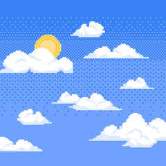 Set clouds vector illustration in the style of old-school pixel art.