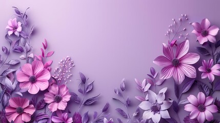 Stylish Flower Wallpaper with Purple Flowers and Purple Leaves on Light Purple Background