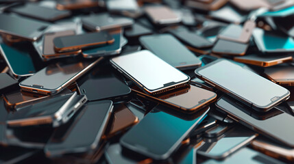 Pile of various smartphones on a surface