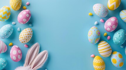 Celebrate Easter with Pastel-Colored Eggs, Bunny Decorations, and a Mint Green Backdrop