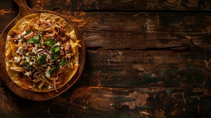 A plate of Mexican Huaraches food on a rustic wooden table