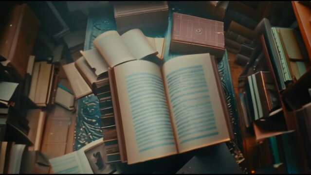middle open textbook with slow motion animation