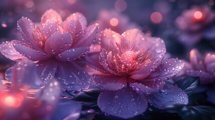 Purple Flower Field with Water Drops, a Majestic Nature Scene in Full HD