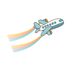 Airplane with rainbow smoke in flat style on transparent background