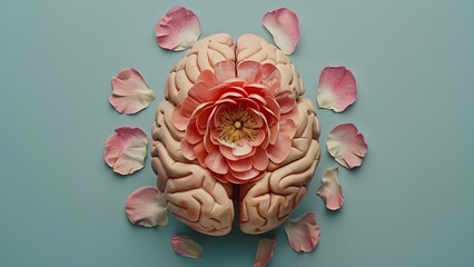 Flowerinspired human brain crafted with mental health technology. Concept Flower-inspired, Human brain, Mental health technology, Innovations, Wellness