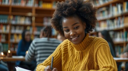 Joyful Student Studying in Library