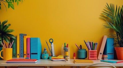 A Beautiful Blue Desk, a Vibrant Yellow Wall, and an Organized Stationery Collection