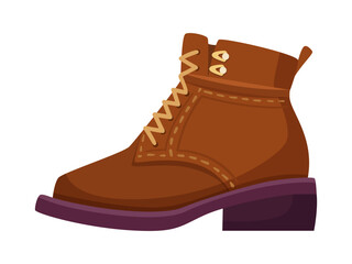 A vector illustration of a brown leather boot on a white background, concept of fashion and apparel. Vector illustration