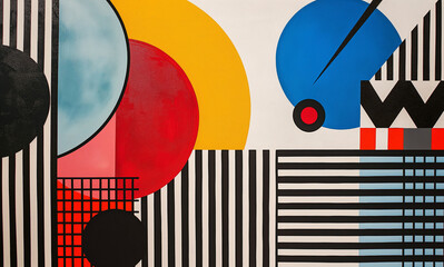 Obraz premium Abstract composition with flat colorful geometric shapes 