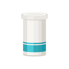 Pill bottle isolated on white background. Vector cartoon flat illustration of plastic container for medication.