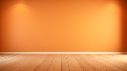 Light Orange Wall with wooden Flooring. Empty Room for Product Presentation